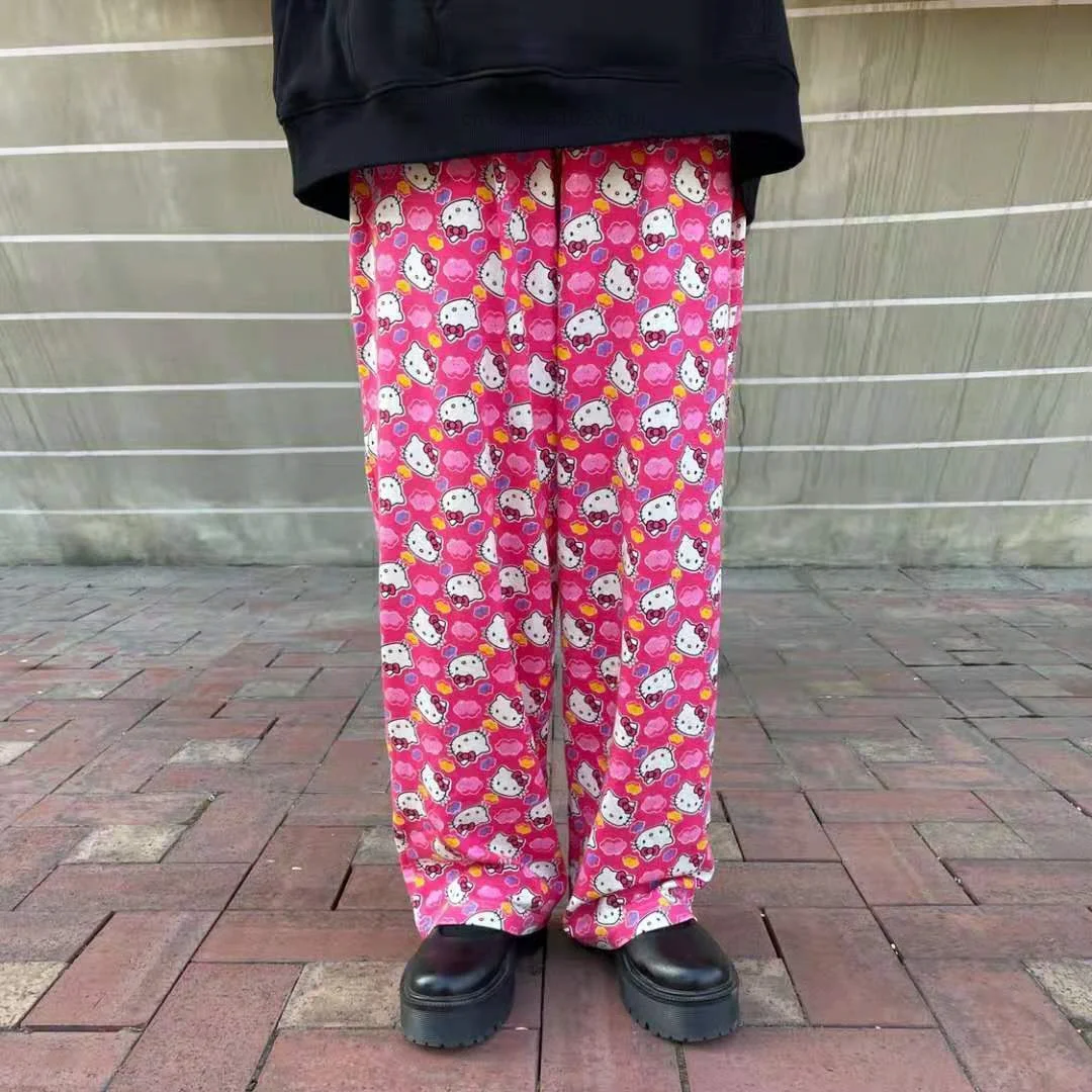 Sanrio Hello Kitty Pants Women‘s’ Clothing Spring Summer Wide Leg Pants Loose High Waist Casual Traf Trousers Y2k Cargo Pants