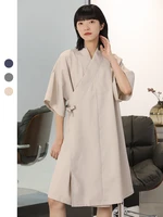 lace up womens v neck kimono cardigan mini dress 100 cotton linen half sleeve sashes dresse robe style summer loose