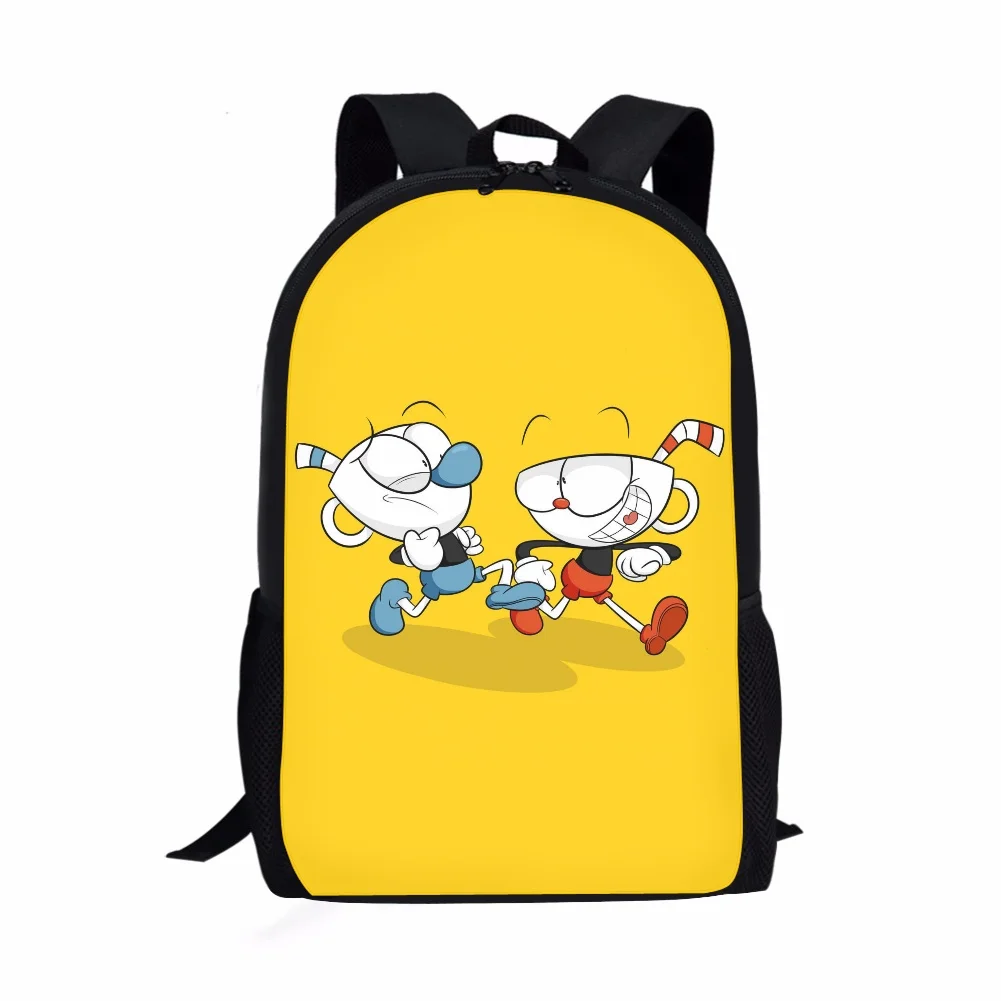 

FORUDESIGNS Cartoon Cuphead Mugman Pattern Children School Bags Backpack for Girls Boys Large Student Book Bags Canvas Schoolbag