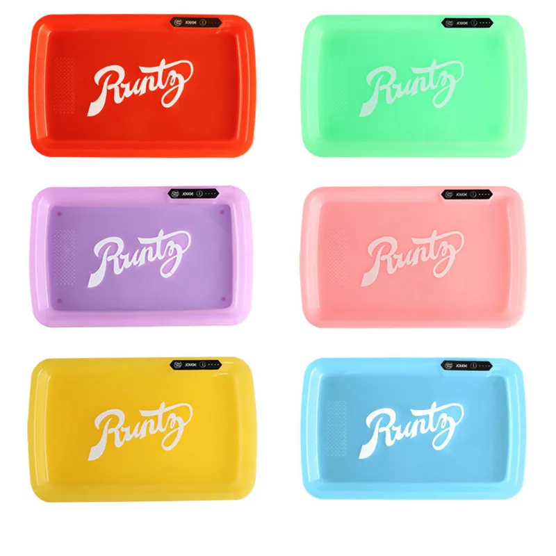 

LED Glow Rolling Cigarette Tray for Decoration Plastic Rechargeable Led Herb Weed Box with Grinding Function