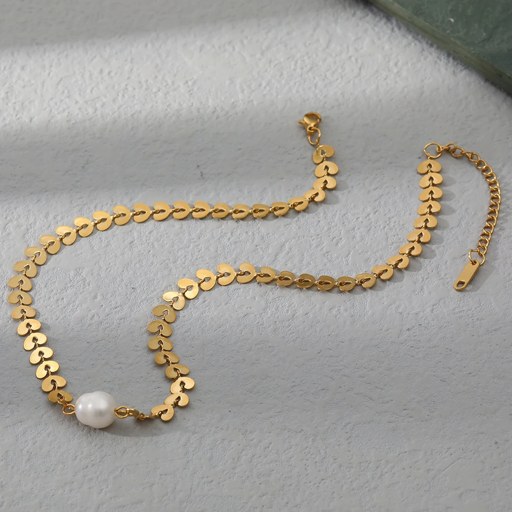 

Natural Freshwater Pearl Temperament Necklaces 18K Real Gold Plated Anti-Fading Necklace For Women Chains Jewelry