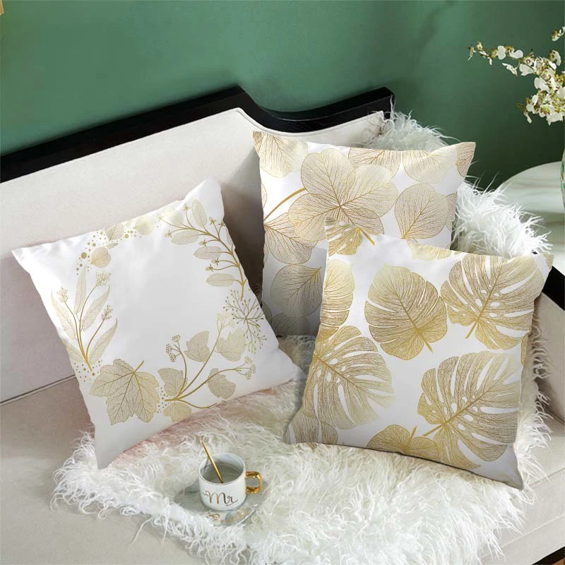 

Golden Leaves Cushion Cover Yellow Geometry Throw Pillows Cover for Home Sofa Chair Decorative Pillows