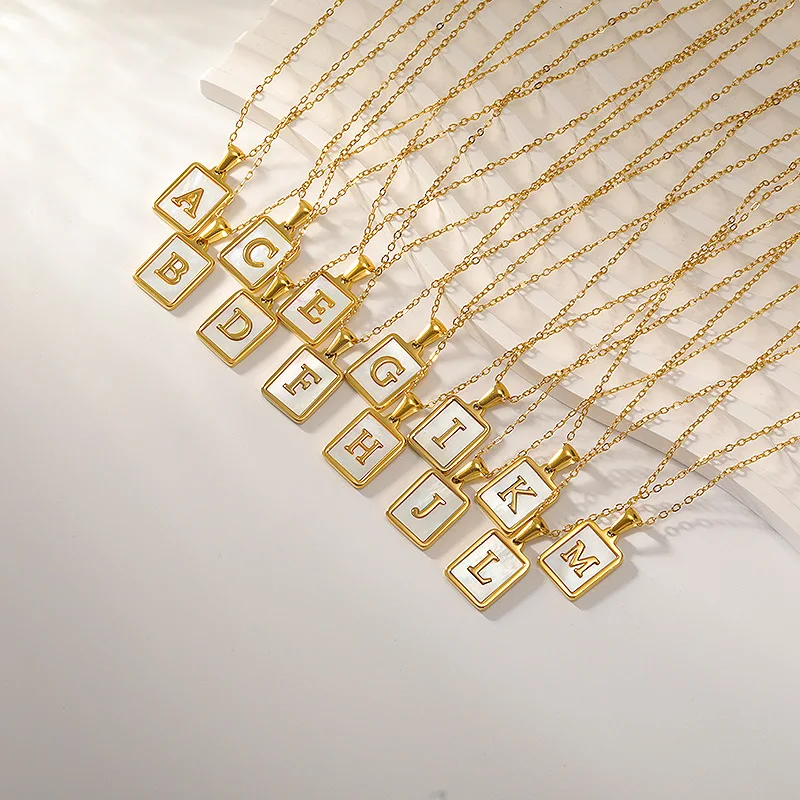 

ALTERA Trendy Initial Letter Necklace Gold Color Stainless Steel Shell 26 Letter Pendant Necklace Jewelry for Men and Women Gift