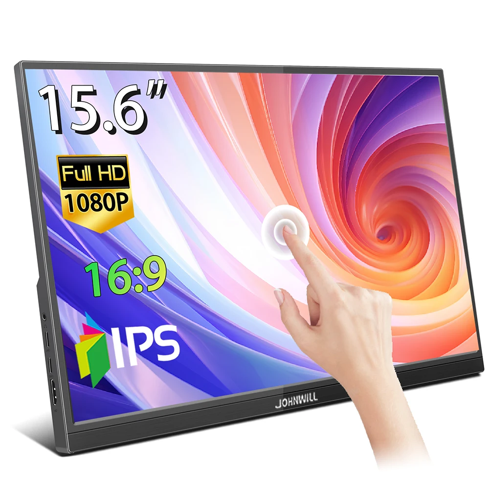 15,6-дюймовый портативный монитор с сенсорным экраном, 1080P IPS-панель ...