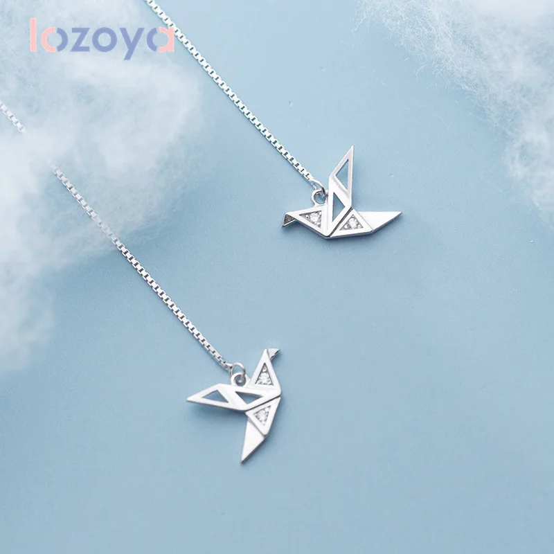 

Женские серьги Lozoya, серебро 100% пробы, литературные тысячи бумажных журавлей, длинные серьги для девушек, украшения из циркония