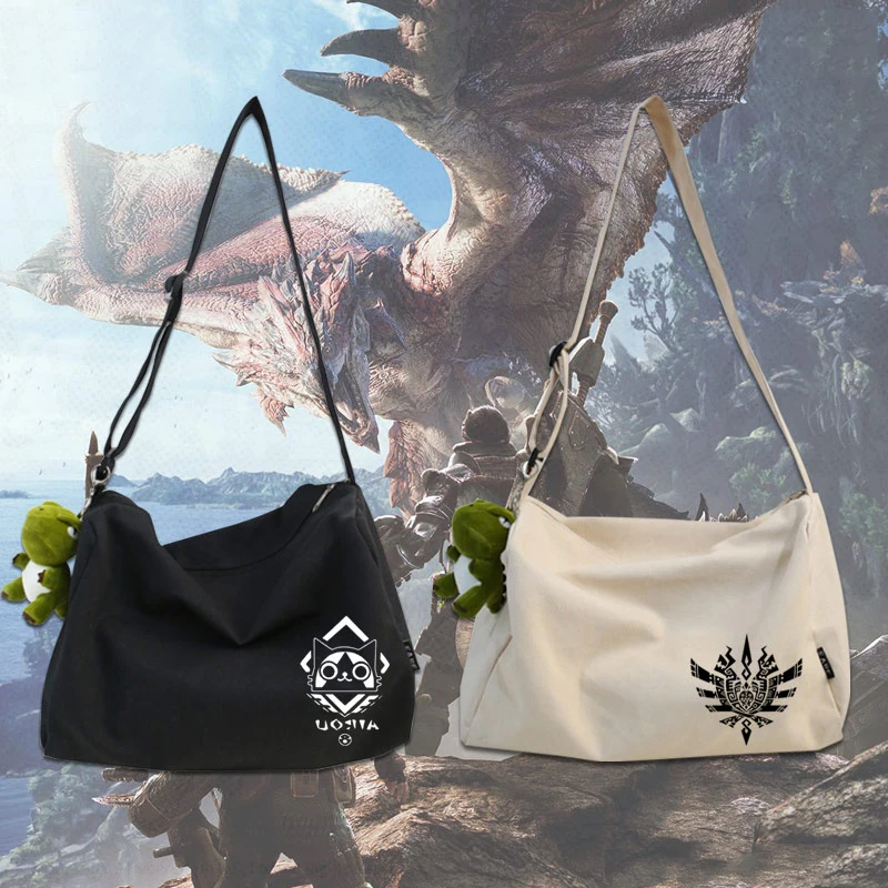 Monster Hunter Periphery Large Capacity Canvas Bag Male and Female Couples Fashionable and Lazy Style Shoulder Bag Crossbody Bag