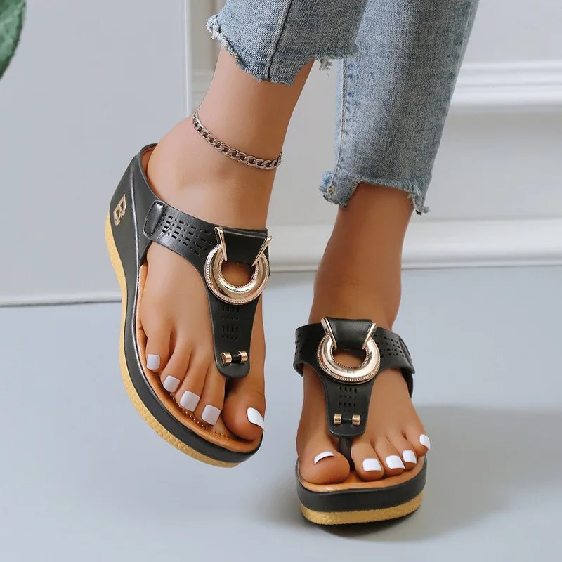 Sandwich Toe Slope Heel Sandals for Women Slippers Women's Sandals Summer 2023  Summer Footwear Chic and Elegant Woman Shoes