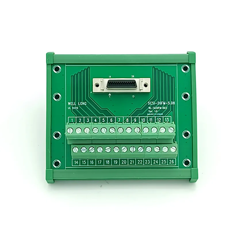 

DIN Rail Mount Interface 26-pin 0.05" Mini D Ribbon/MDR Female Breakout Board, SCSI 26 Terminal Module.