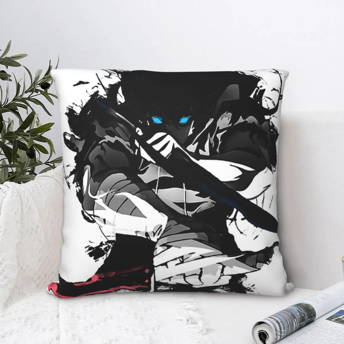 

Sung Jin Woo Cool Polyester Cushion Cover Solo Leveling Adventure Anime Sofa Chair Decorative Reusable Pillow Cover