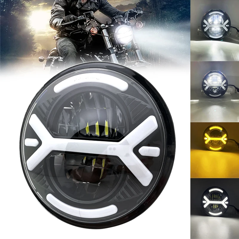 1 шт. 5 75-дюймовая светодиодная фара Halo с янтарным DRL для Sportster Iron 883 1200 Dyna Street Bob 6000K