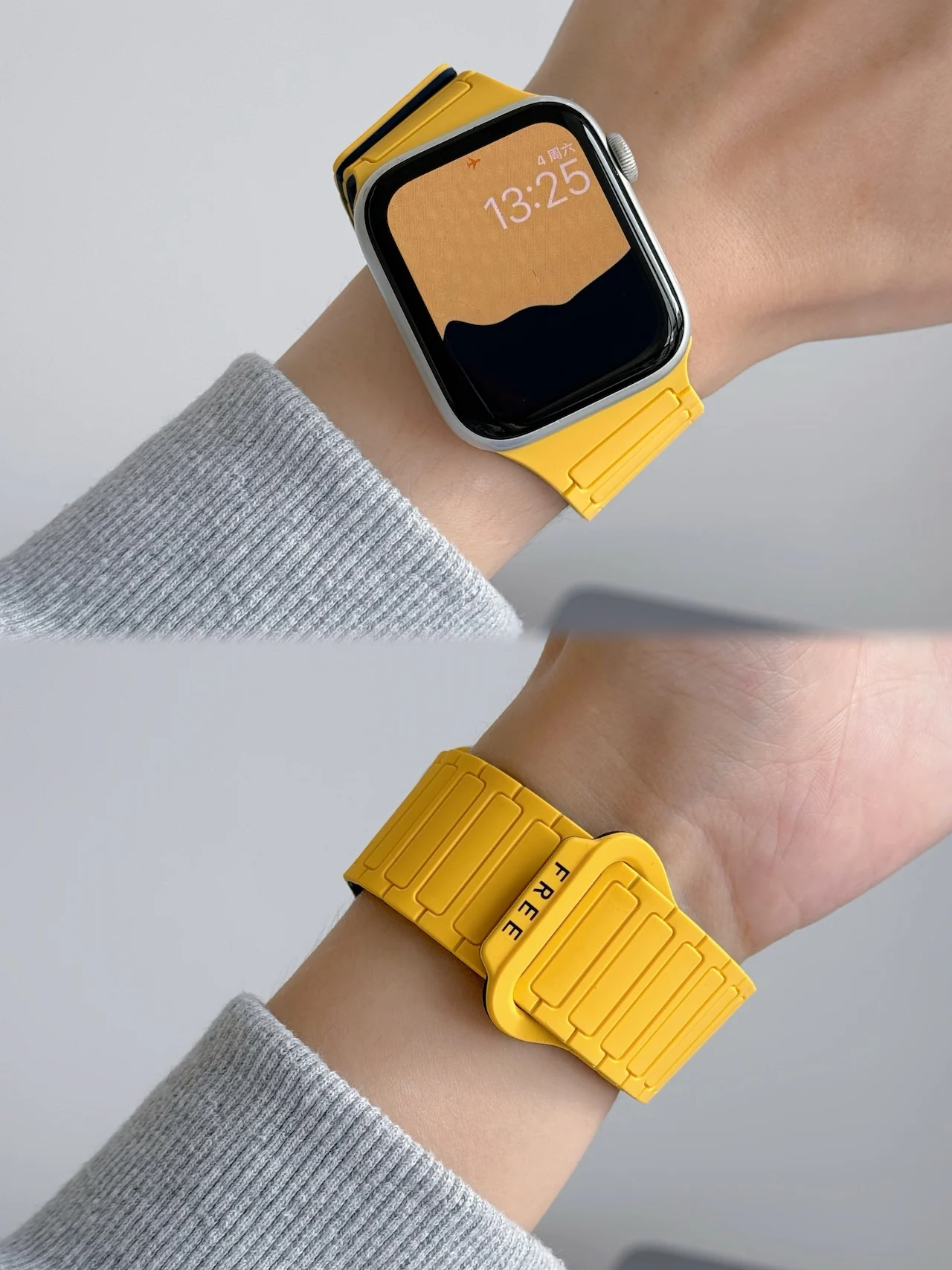 Фото Двухцветный двусторонний магнитный силиконовый ремешок для Apple Watch Ultra SE Series 11 10 9 8 7 всех размеров, дышащий повседневный ремешок для часов №3