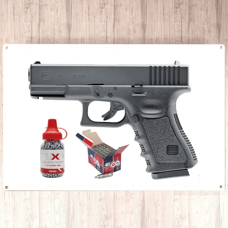 

Новинка 2022 GLOCK 19 Gen3 .177 Калибр BB пневматический пистолет настенный жестяной знак 8*12 дюймов