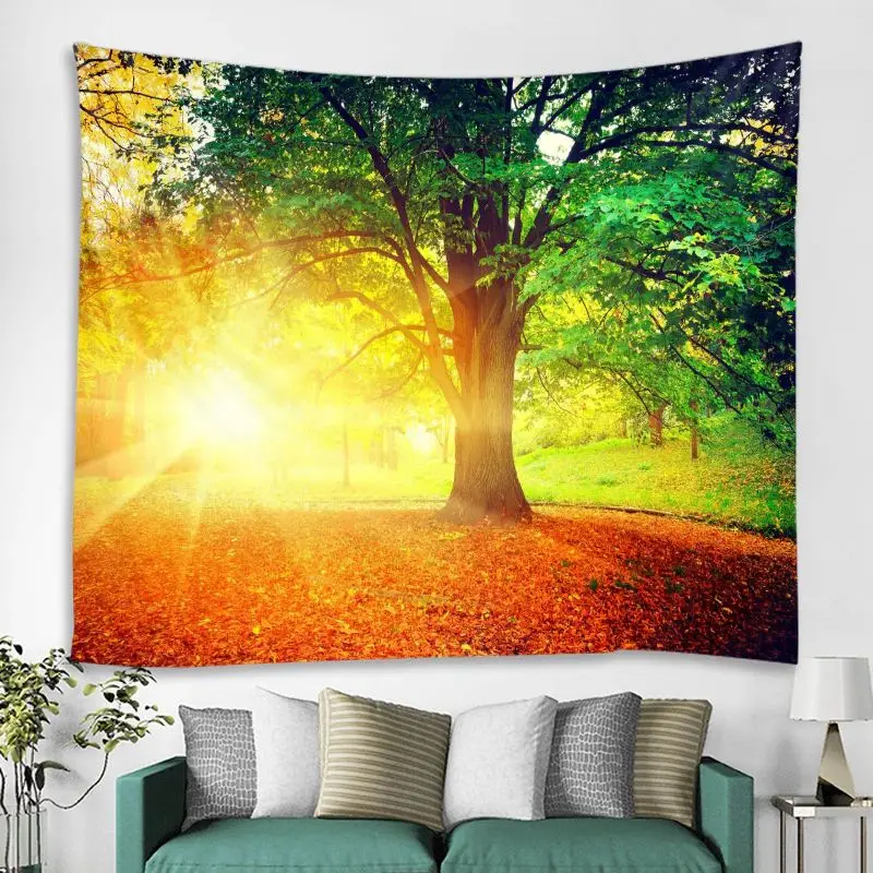 

Sunshine Under A Big Tree Forest Stream Tapestry Wall Hanging Sandy Beach Picnic Camping Tent Sleeping Pad Home Decor Bedspread