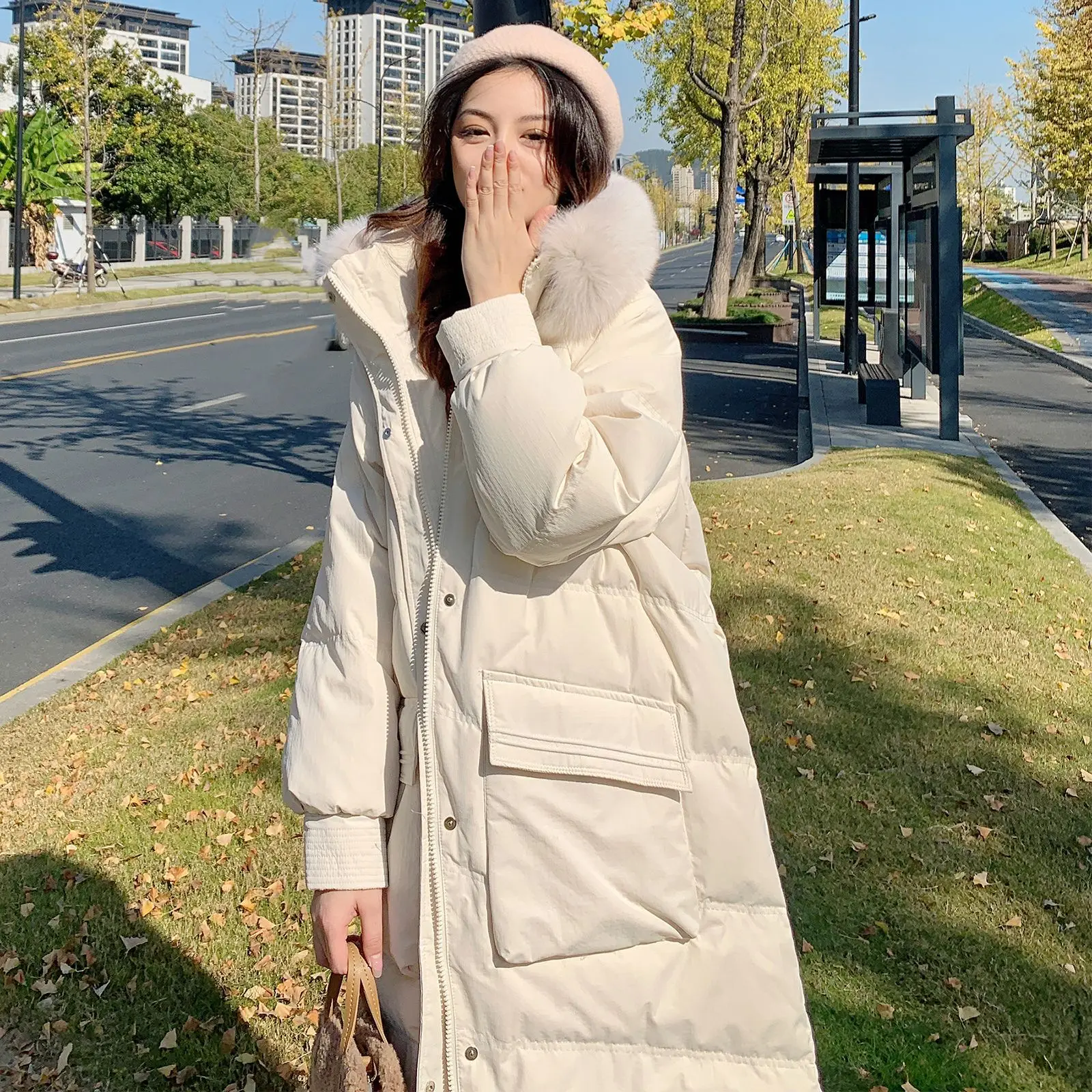 2022 Winter New Long Down Jacket Female Fox Fur Collar 90 Cotton Thickened Jacket Women's Clothing