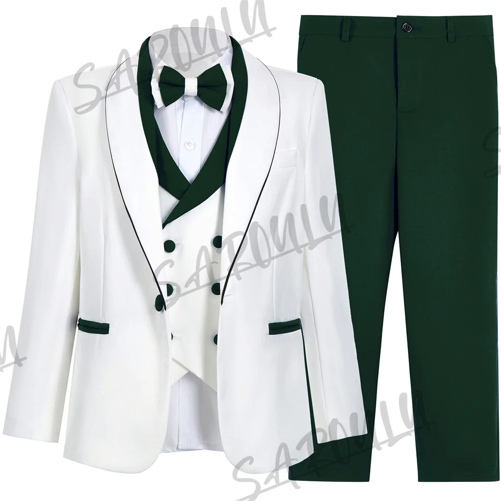 Зеленый Детский Костюм Из Четырех Предметов С Пиджаком Жилетом