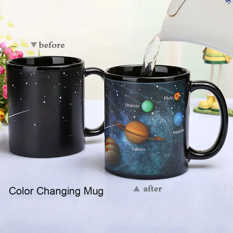 

Newest Style Ceramic Cups Changing Color Mug Milk Coffee Mugs Friends Gifts Student Breakfast Cup Star Solar System Mugs