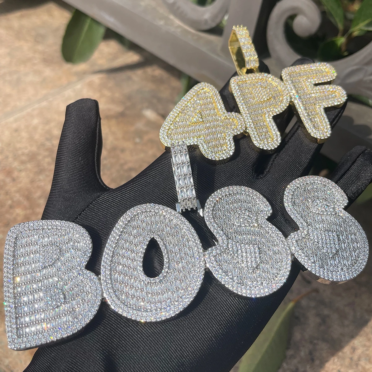Ожерелье с буквами Bubble Micro Pave на заказ для мужчин Iced Out Baguette персонализированные