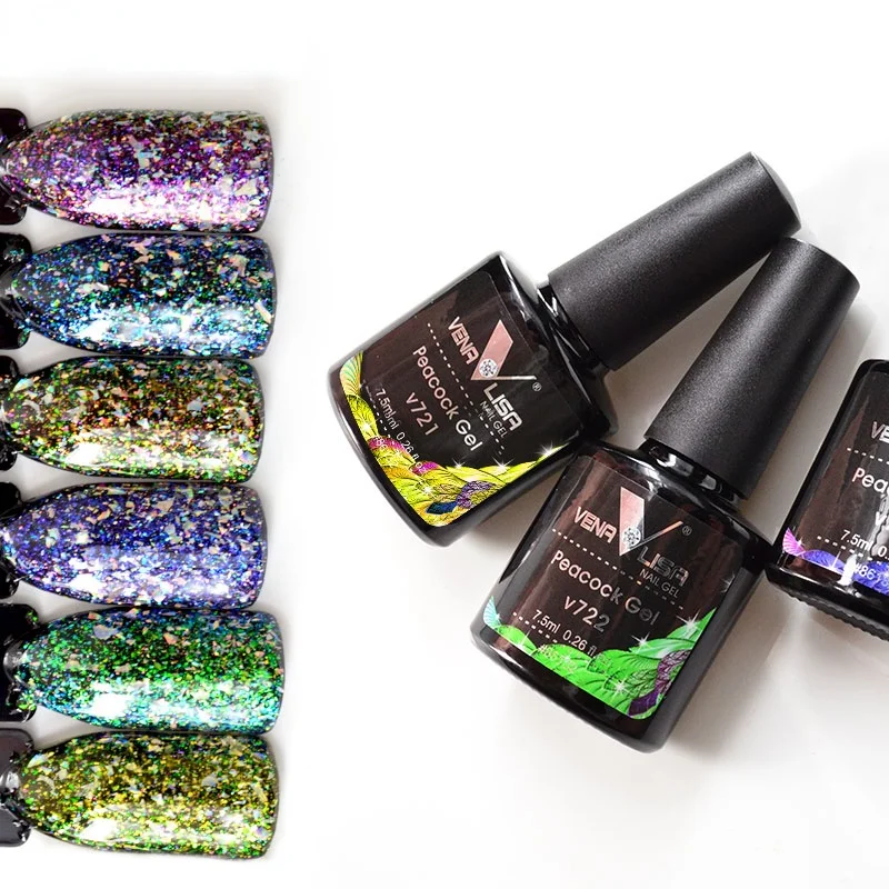 Новый дизайн ногтей DIY Дизайн Сияющий Звездный Платиновый эффект Павлин краска