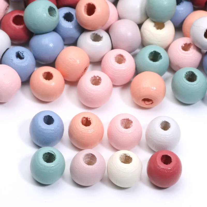 Круглые деревянные разноцветные бусины 8/10/14 мм 50-200 шт