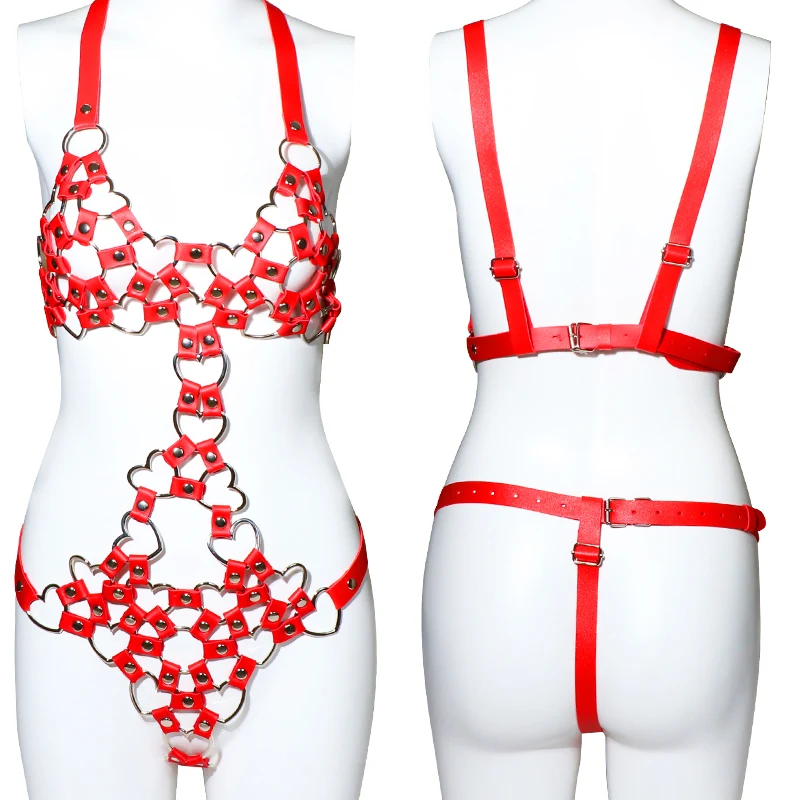 

Lingerie Leather Bondage Top Gothic Punk Waist Belt Pole Dance Rave Cage Suspender Women Bodysuit Strap Harness Bra Set