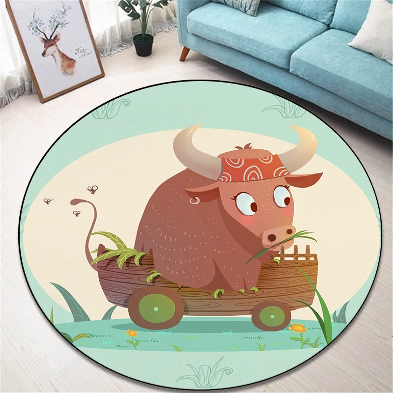 The Twelve Chinese Zodiac Signs Printed Round Carpet Children's Living Room Mat Floor Mat Bedroom  Non Slip Mat New Year Gift