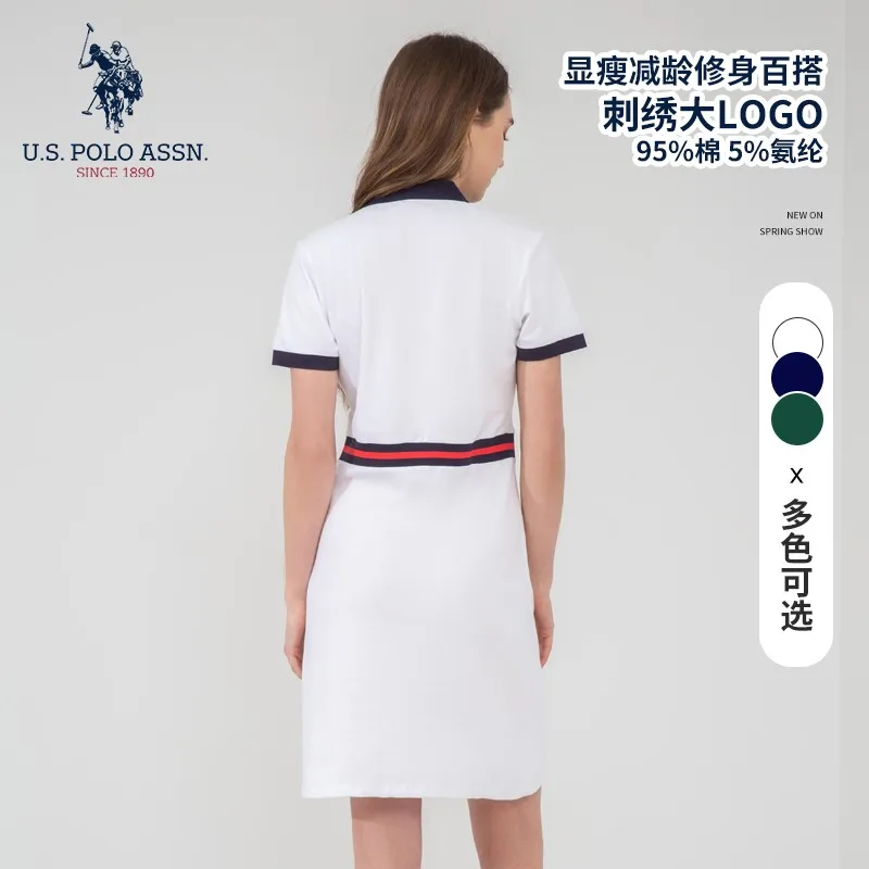 Хлопковое женское Повседневное платье поло с вышивкой поясом |