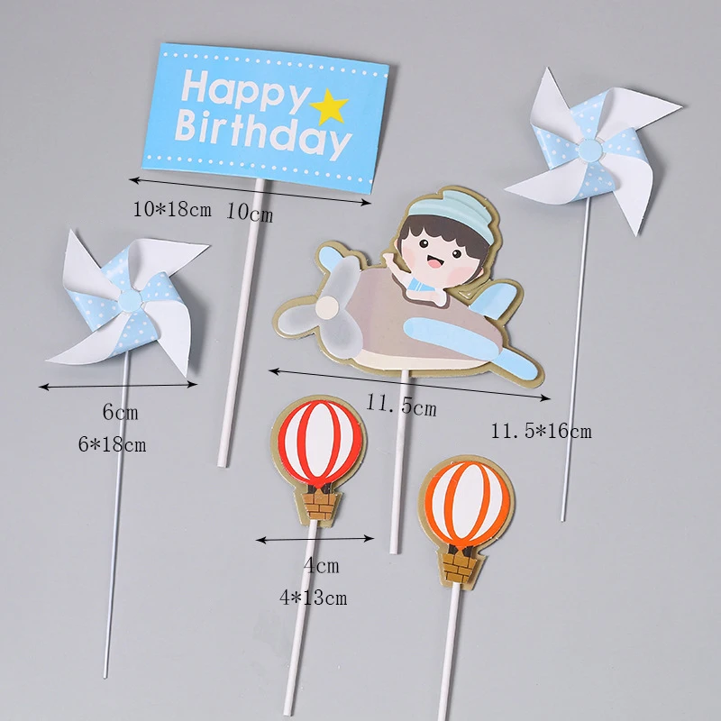 

Happy Birthday Cake Topper Pilot Plane Car Tree Clouds Anniversaire Decor Flag Party Baking Supplies Cupcake Toppers Baby Shower