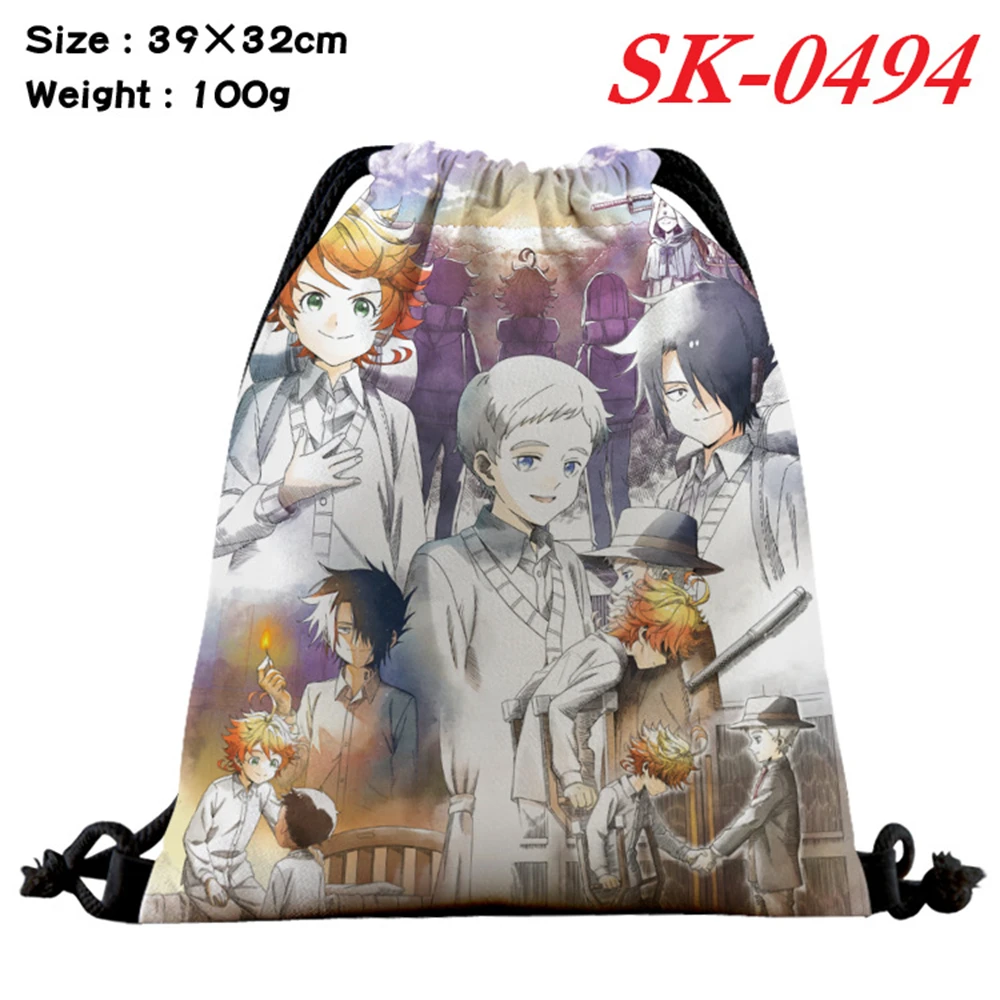 

Promised Neverland Print Drawstring Bags Canvas Backpack Unisex Fashion Cosmetic Storage Bag Casual Shoes Pouch Cartoon Beachbag