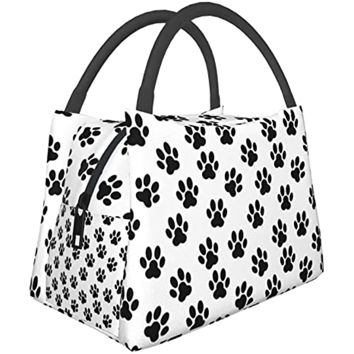 Black Dog Cat Paw Pattern Print Lunch Bag for Women Men Insulated Cooler Tote Box Handbag for Home Office Outdoor Picnic