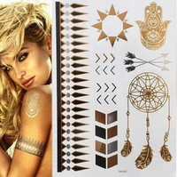 hot sale summer style men women body art gold metallic tattoo sticker chain bracelet fake jewelry waterproof temporary tattoo