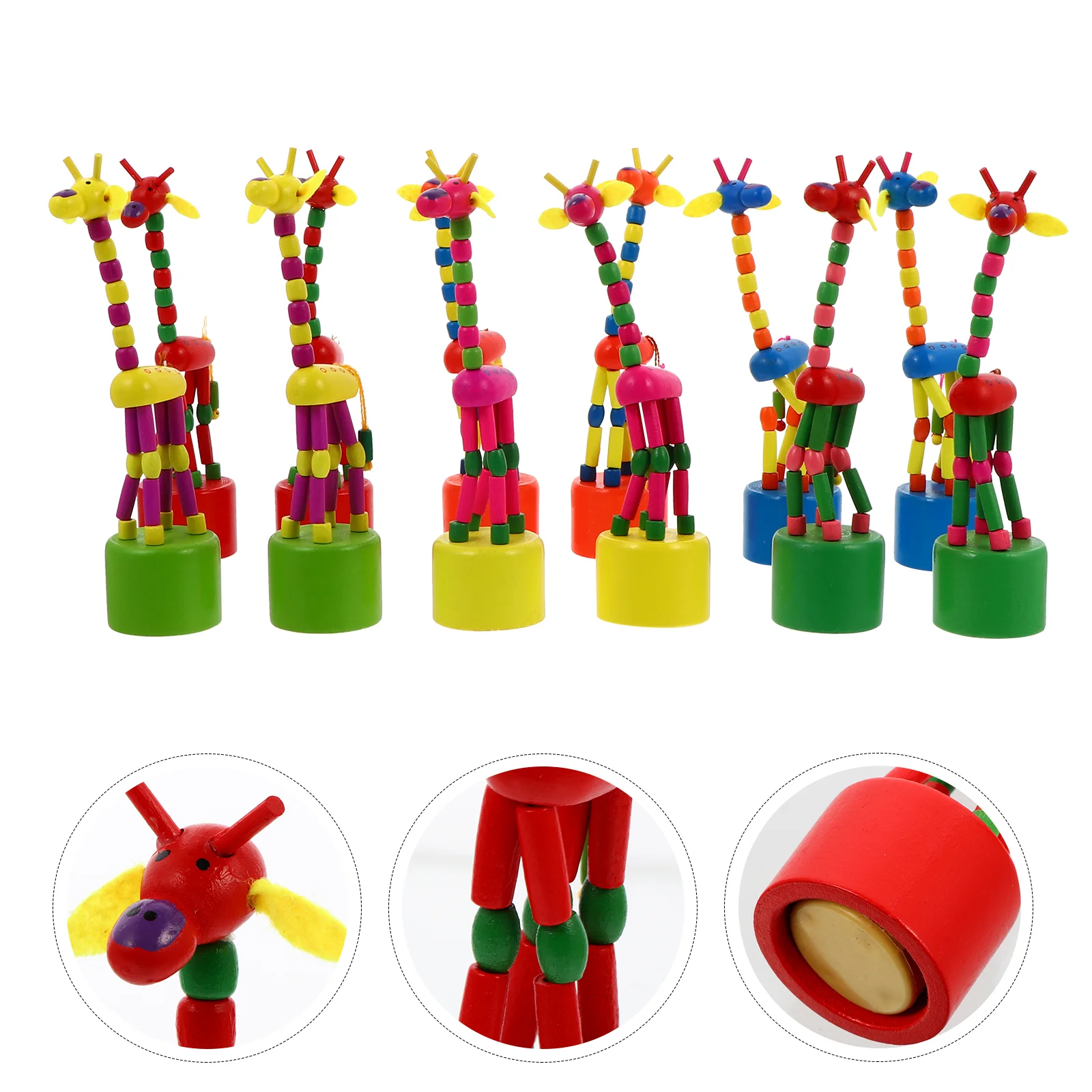 

12pcs Dancing Rocking Giraffe Wooden Push Up Toys Giraffe Push Puppets Finger Puppet Toy Swing Dancing Body Toy