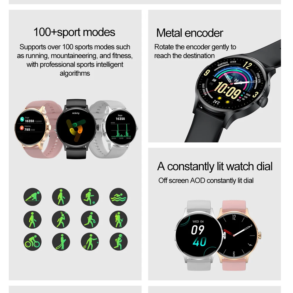 1 43-дюймовый AMOLED-экран для мужчин и женщин спорт фитнес Bluetooth-вызов умные часы