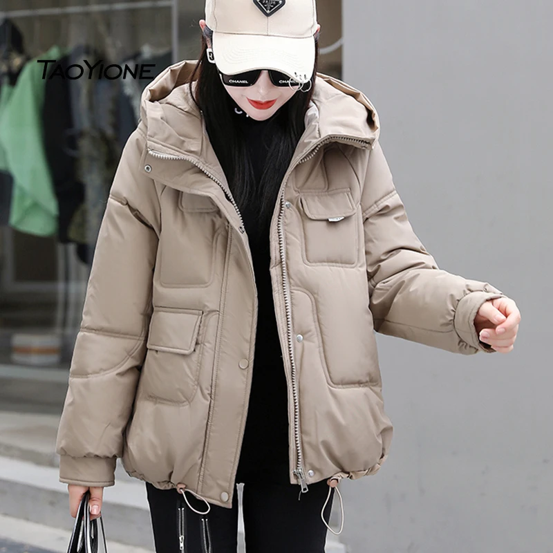 

2022 Korean Fashion Winter Hooded Parkas Jacket For Women Solid Casual Lady Short Parka Winter Coat Female Warm Padded Overcoat