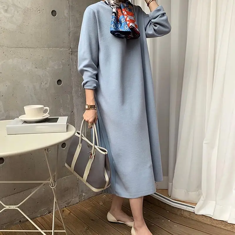 

VONDA Women Spring Long Sleeve O-Neck Maxi Dress 2022 Loose Vestidos Pleated Sundress Oversized Pleated Long Maxi Robes