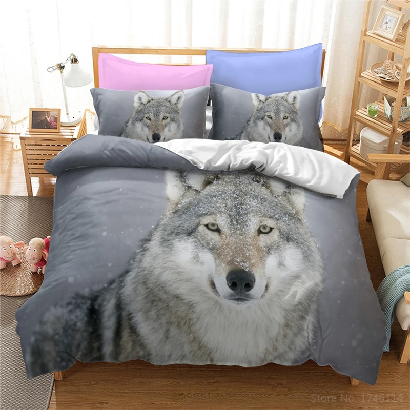 Комплект постельного белья с 3d-изображением волка в лесу Королевский рисунком