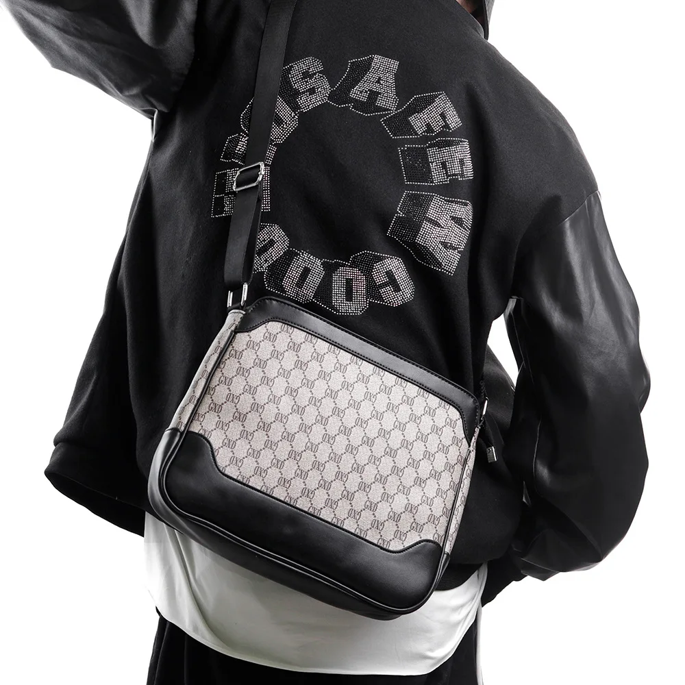 

New Business Men Messenger Bag Luxury Brand Design Plaid Leather Sling Bag Male Shoulder Crossbody Bag Work Satchels Trendy
