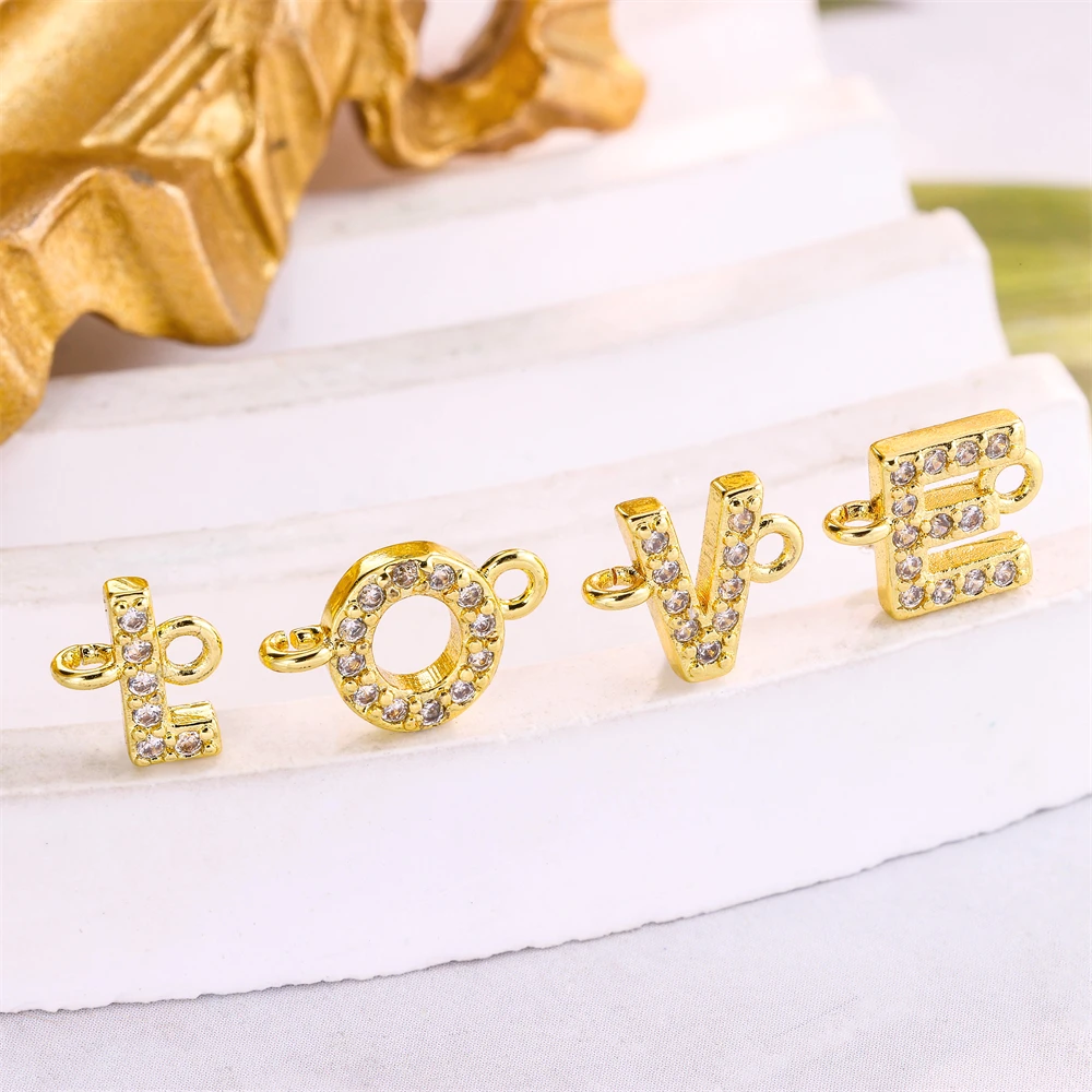 Фото Декоративные подвески-коннекторы Juya из меди с позолотой 18K, 2 петли, 26 букв алфавита, для создания украшений своими руками, именных кулонов и бижутерии. №4
