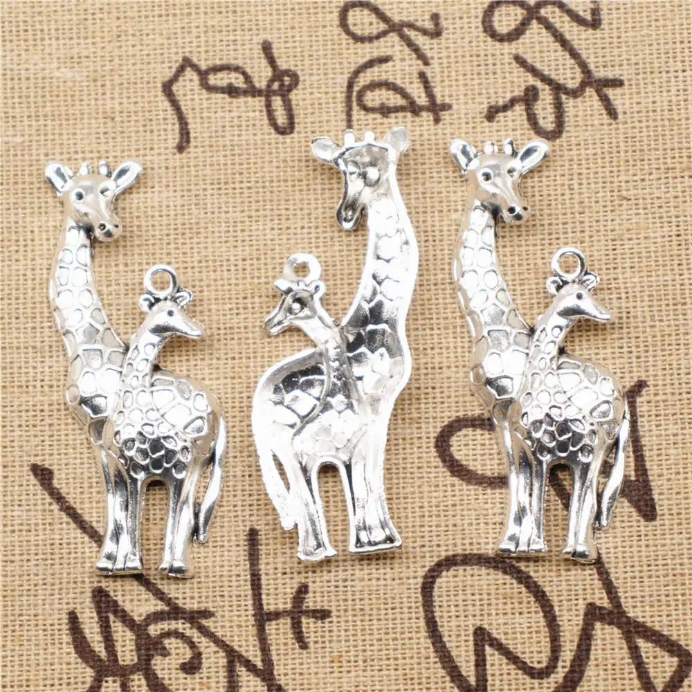 

3pcs Antique Silver Color 26x55mm Mother And Child Giraffe Charms Handmade Jewerly Diy