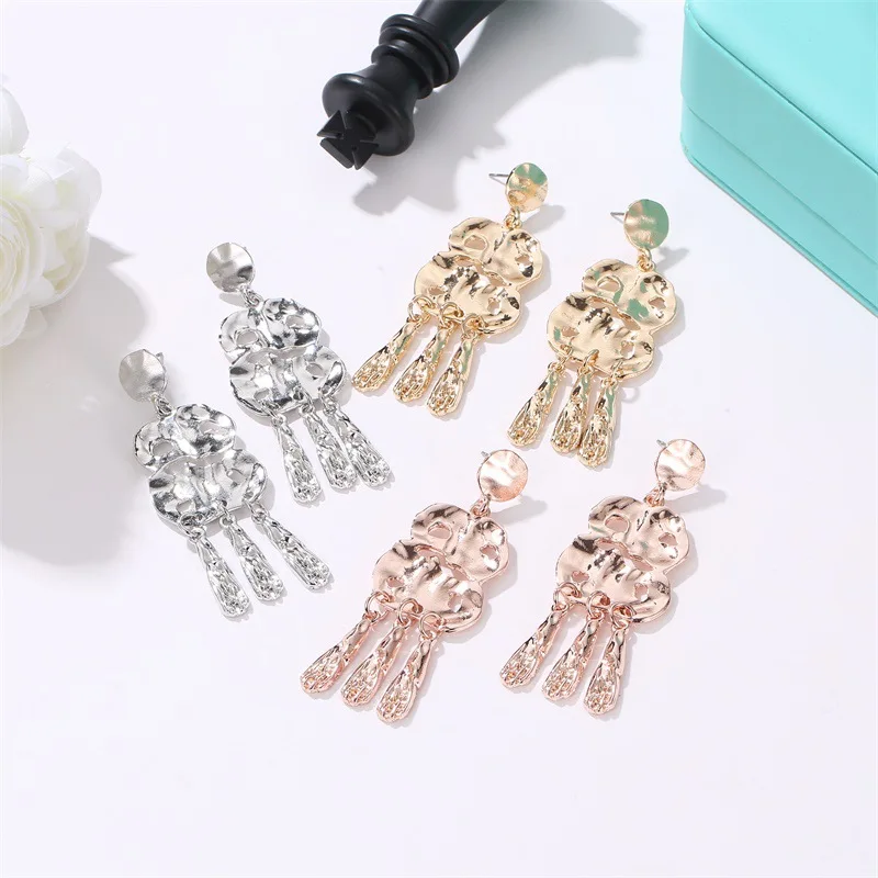 

Sheishow Ethnic Style Irregular Drop Earrings for Women Exquisite Imitation Gold Electroplating Fashion Jewelry Hammered Design