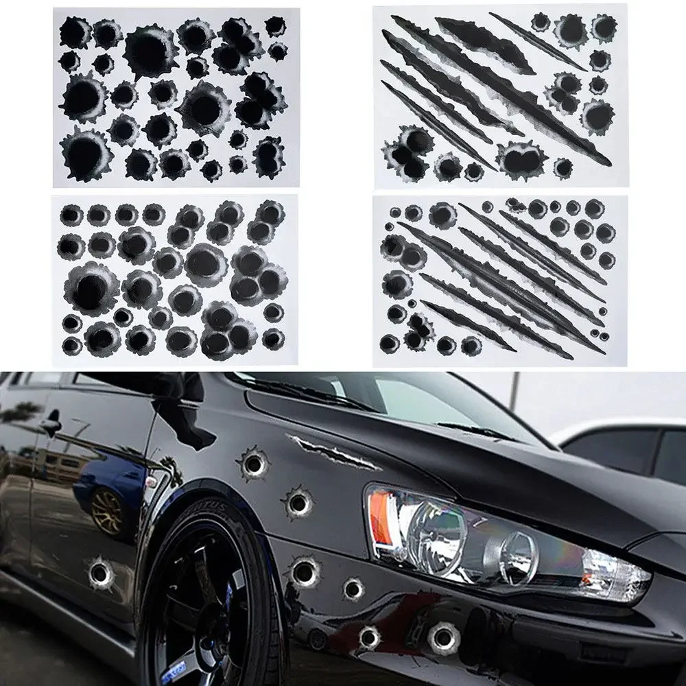 

1Pcs Car Accessories Stickers 3D Bullet Hole Funny Decal Car-covers Motorcycle Scratch Realistic Bullet Hole Waterproof Stickers