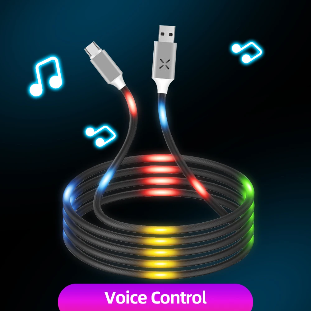 

ANMONE Luminous Voice Control USB Cable Type C Micro USB Phone Charger Cable Car Charger Cable Telephone Accessories