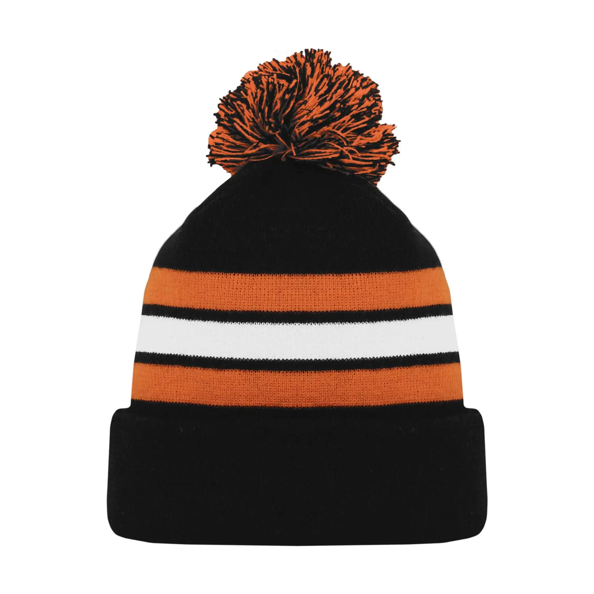 Wholesale Custom Fashion High Quality Winter Knitted Hockey Fans Hat With Embroidery Logo Black And Blue Caps images - 6