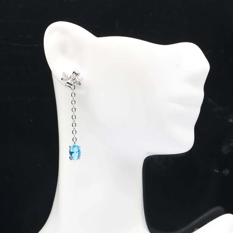 

43x10mm Lovey Cute 3.1g Green Tsavorite Garnet Golden Citrine Swiss Blue Topaz White Sapphire Silver Earrings