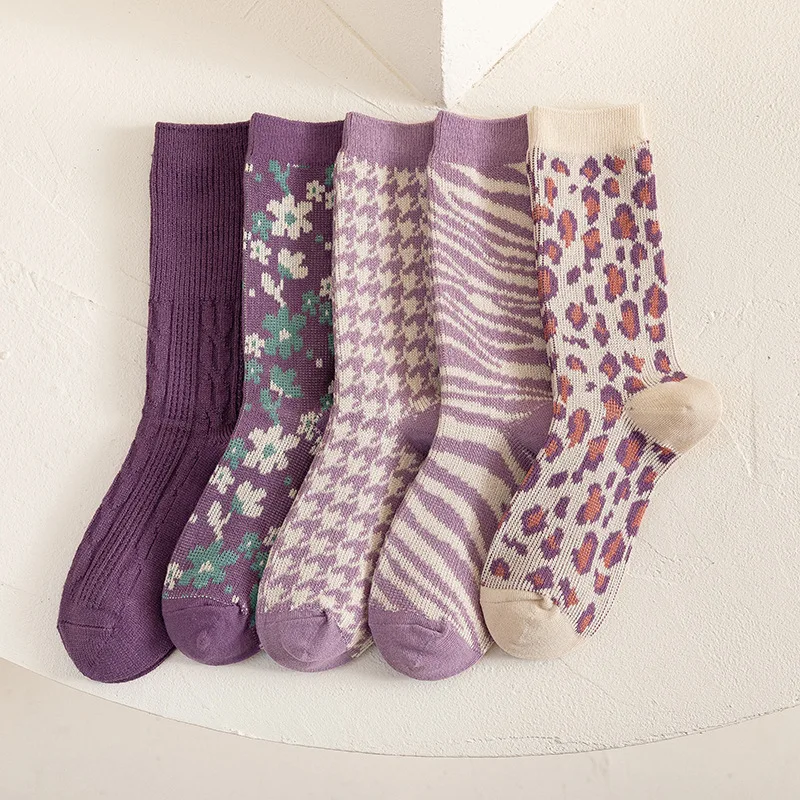 Женские носки в японском ретро стиле теплые длинные хлопковые чулки клетку