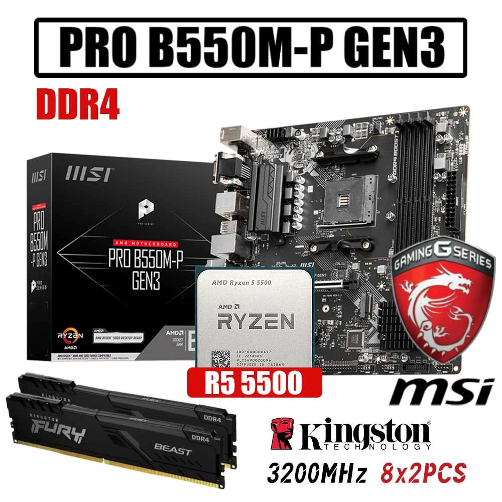 

Combo MSI B550M-P GEN3 AM4 Motherboard With AMD Ryzen 5 5500 Processor Kit Fury DDR4 3200MHz Memory 16G Desktop New