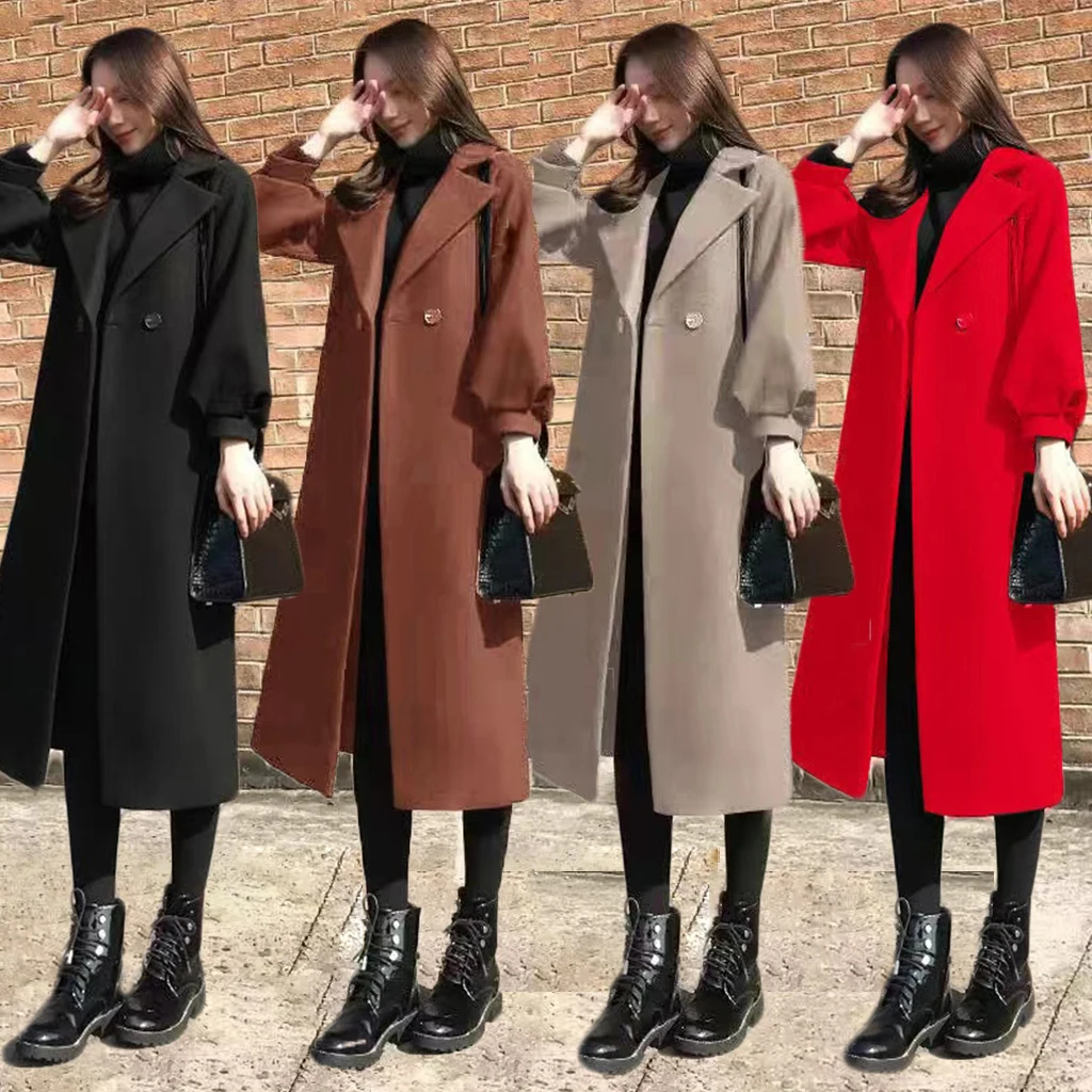 

Winter Women's Coat 2022 Korean Style Lapel Single Button woollen coat Women's clothes robe coat