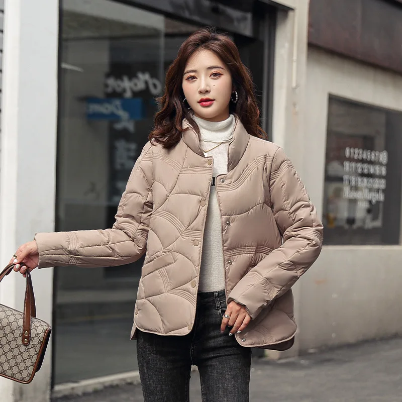 Down cotton jacket women's short fashion stand collar light cotton jacket women's cotton jacket coat