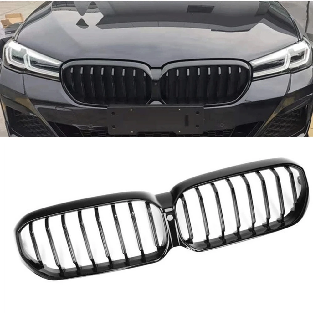

Передняя решетка гоночного гриля для BMW G30 G31 LCI 2021-2022, автомобиль с камерой, черная почка, вертикальный корпус, комплект, верхний бампер