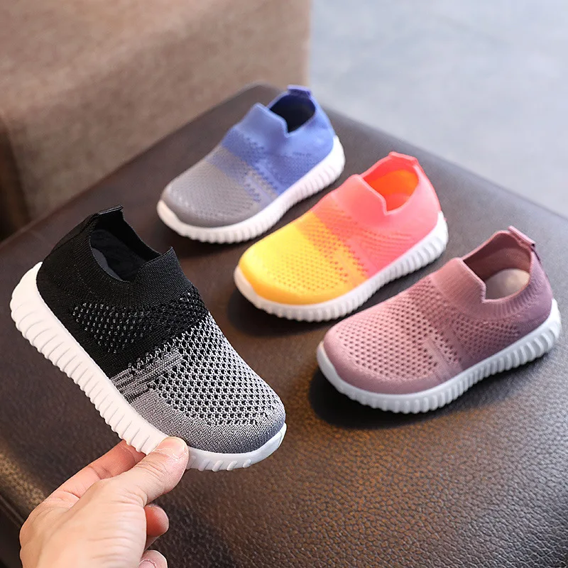 

Spring/fall New Casual Children Breathable Knitted Mesh Sneakers Baby Infant Flats Boys Girls Kids Slip-On Sport Running Shoes