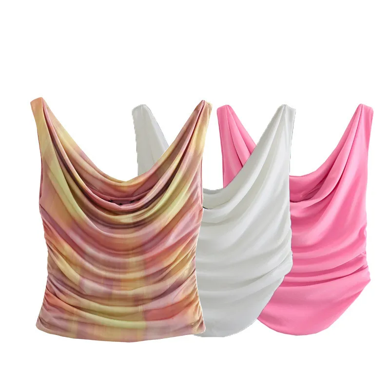 

Женская плиссированная короткая блузка без рукавов, лето 2023